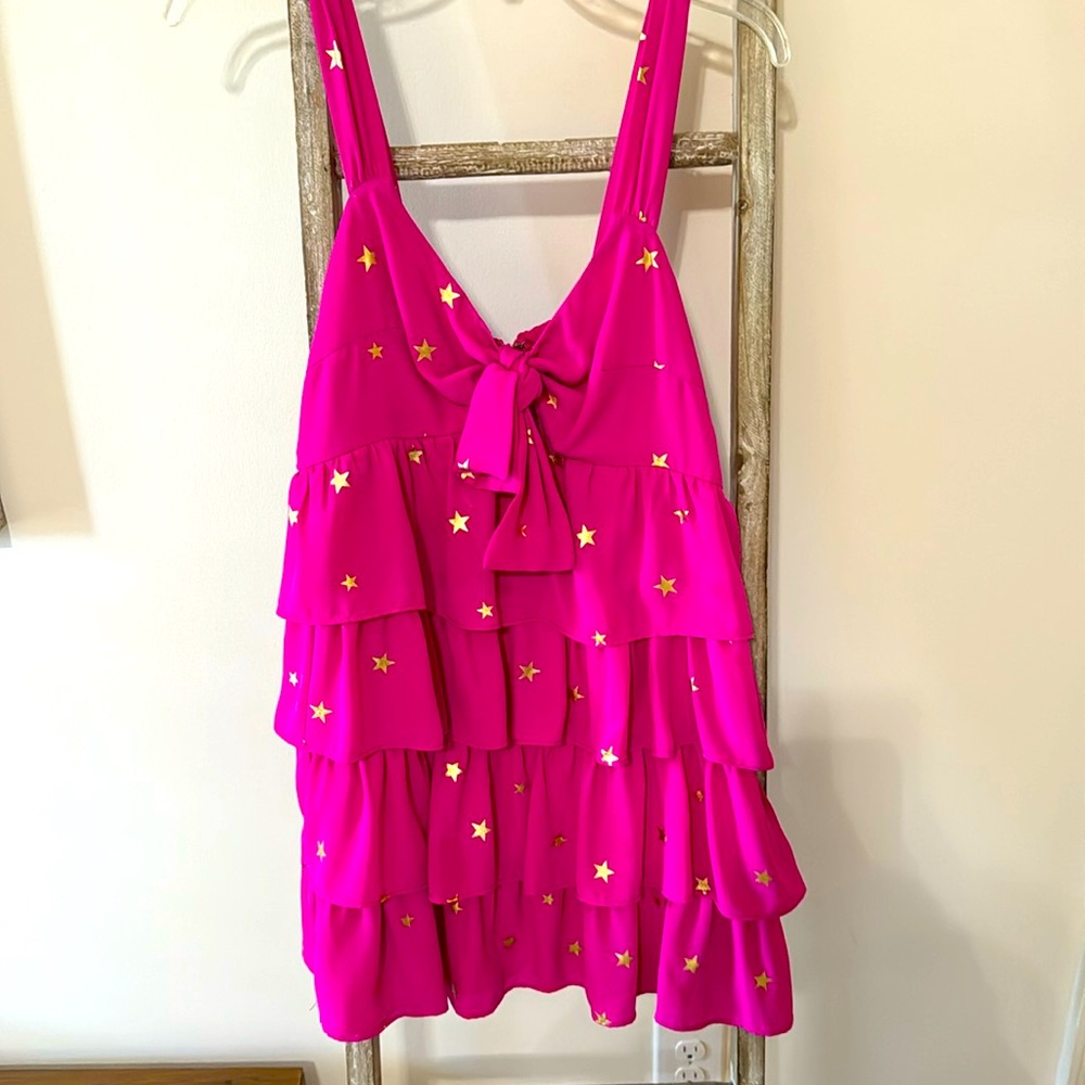 Ruffle pink star cocktail dress